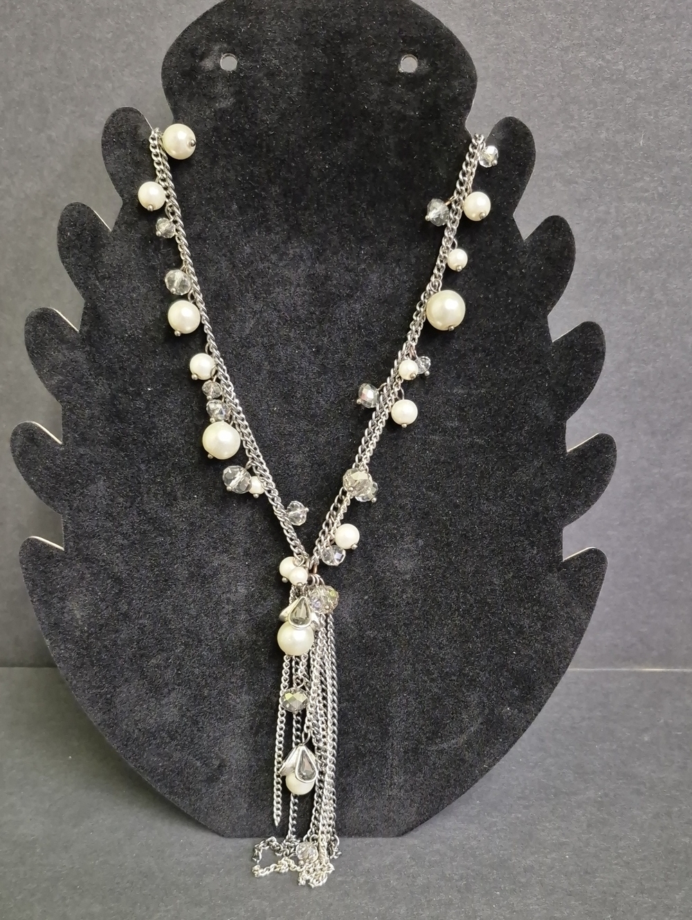 Simply Vera Vera Wang Silver Pearl and Crystal Tassel Necklace